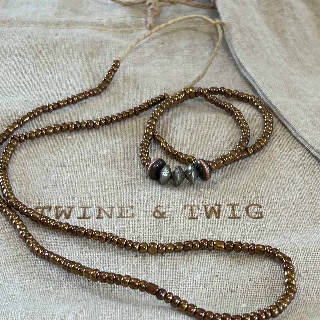 Twine & Twig Metallic Beaded Necklace & Bracelet Set